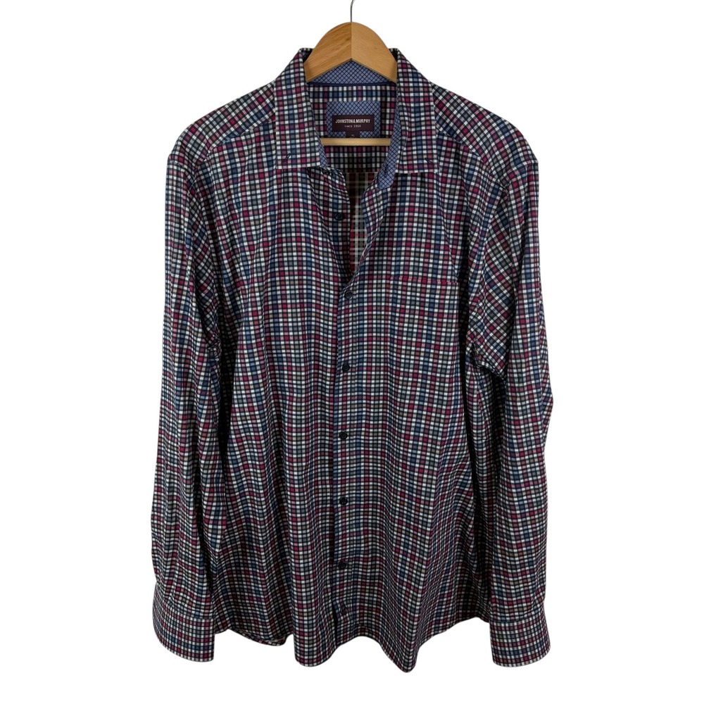 Johnston‎ & Murphy Mens Plaid Button Down Shirt Size XL Multicolor Cotton Preppy